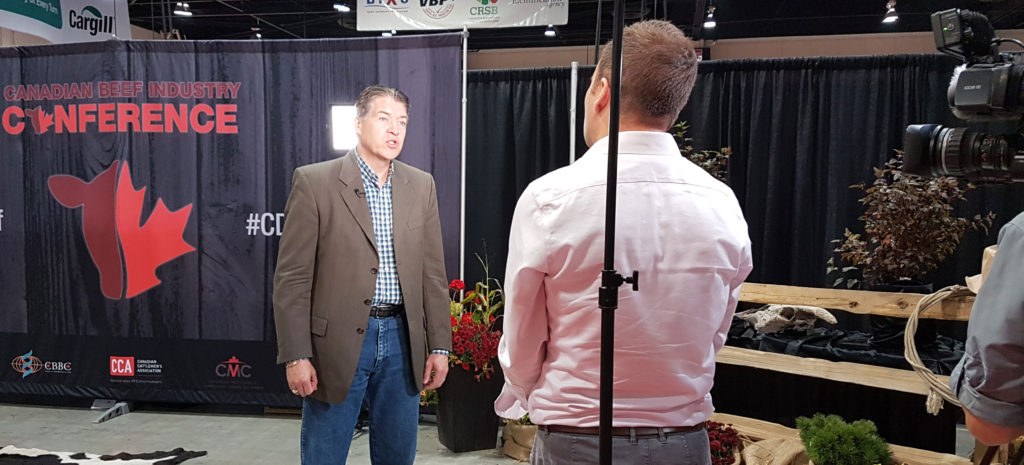 John Masswohl giving an interview during the 2017 Canadian Beef Conference