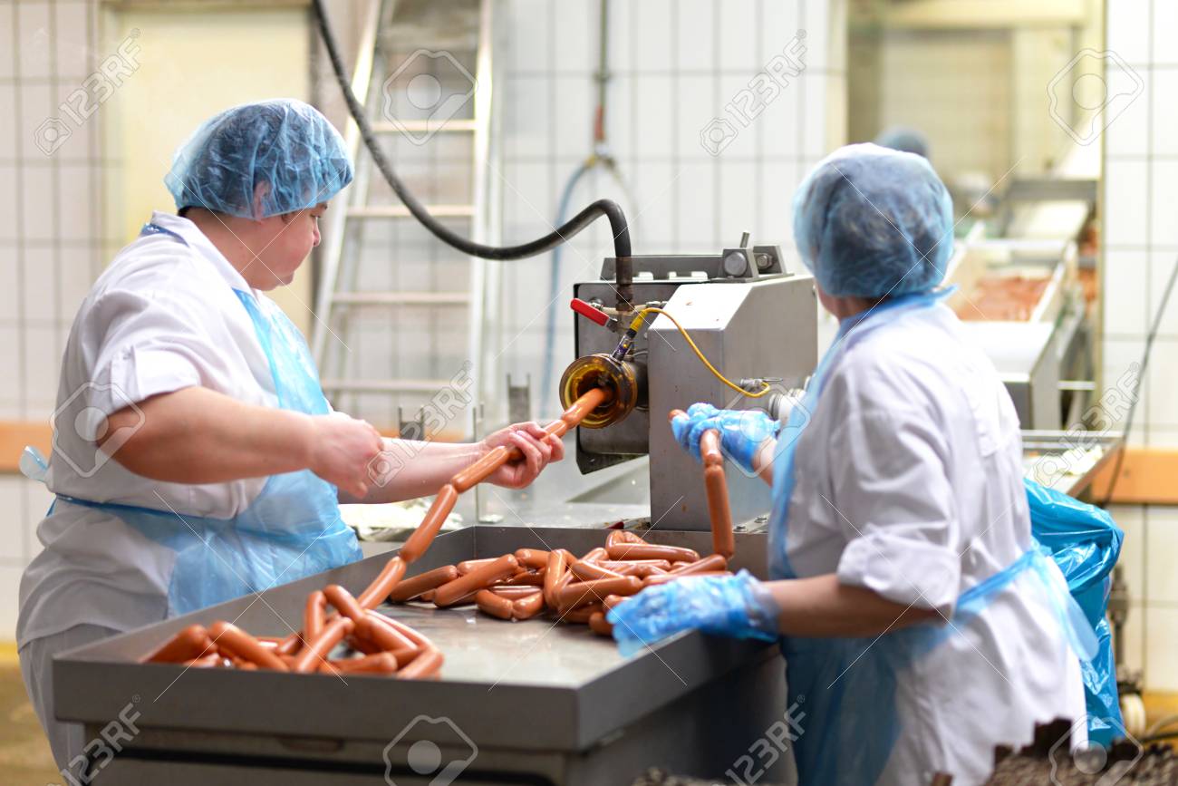 food industry: workers in the production of original German brat