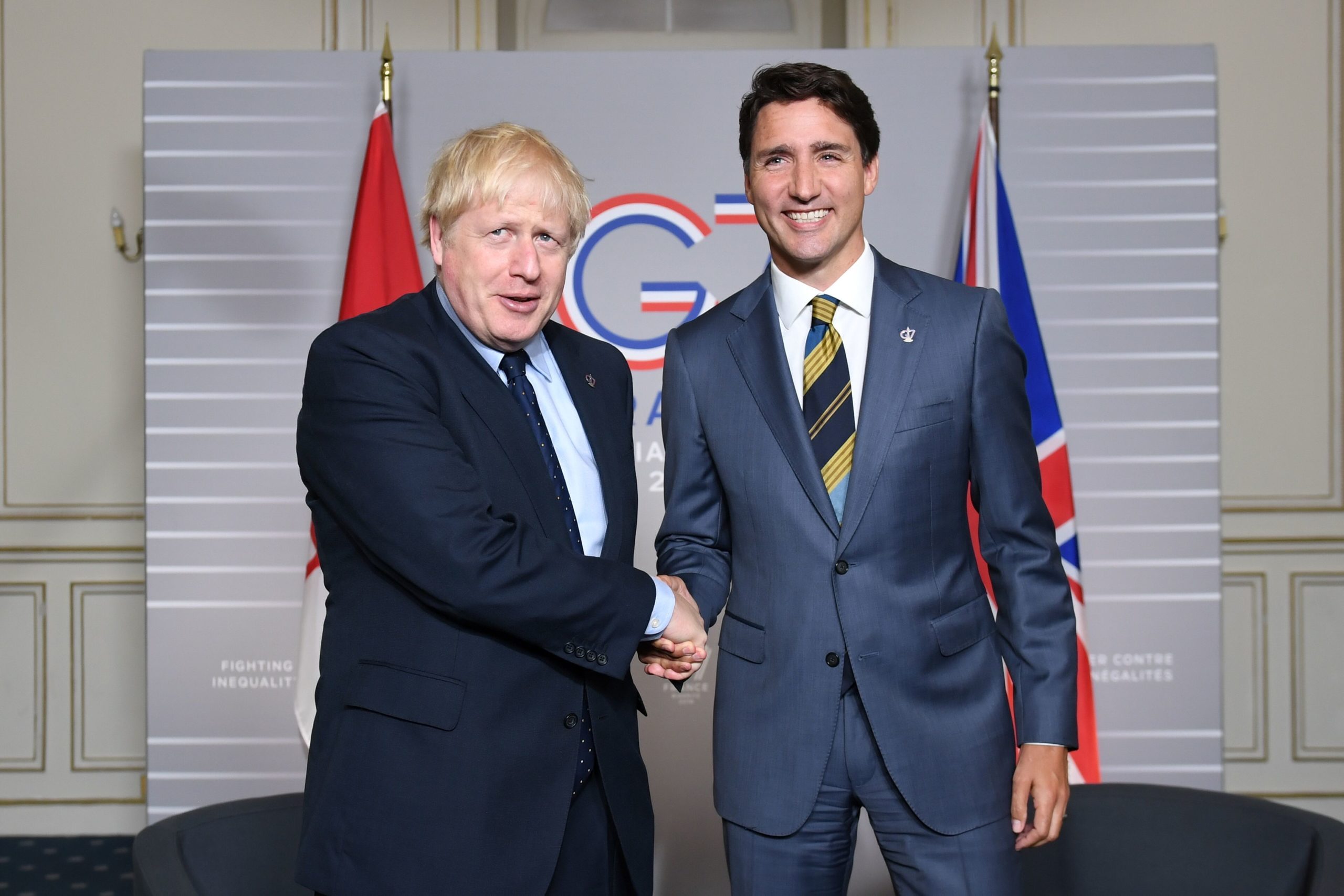 Britain's prime minister Boris Johnson with Canada's Justin Trudeau at the G7 summit in Biarritz, France, in August last year. Photo: Stefan Rousseau/Reuters