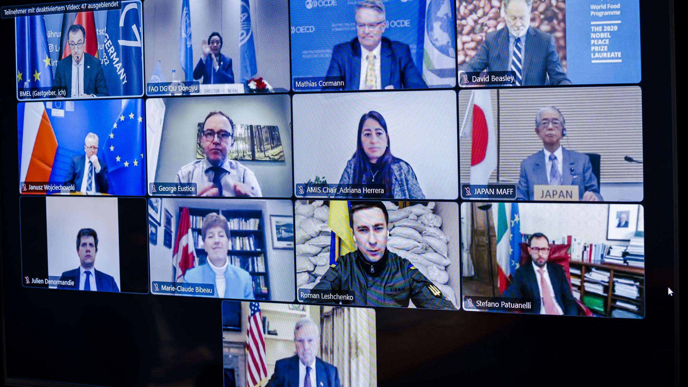 G-7 agriculture ministers met virtually on March 11, 2022, in response to the Russian invasion of Ukraine. (Photo credit: BMEL/Photothek)