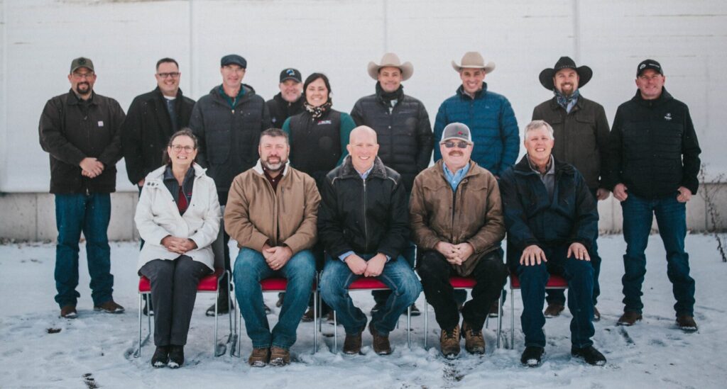 The 2022-2023 Beef Cattle Research Council members include, front row left to right, ex-officio member Nathalie Côté, QC; Vice Chair Ron Stevenson, ON; incoming Chair Craig Lehr, AB; outgoing Chair Matt Bowman, ON, and Finance Chair Fred Lozeman, AB. Back row left to right, Michael Spratt, SK; Jeff Braisher, BC; Dean Manning, NS/Atlantic; Graeme Finn, AB; Melissa Atchison, MB; Ryan Beierbach, SK; Lee Irvine, AB; Trevor Sund, MB, and Darren Bevans, AB. Not pictured, Steven Pylot, SK.