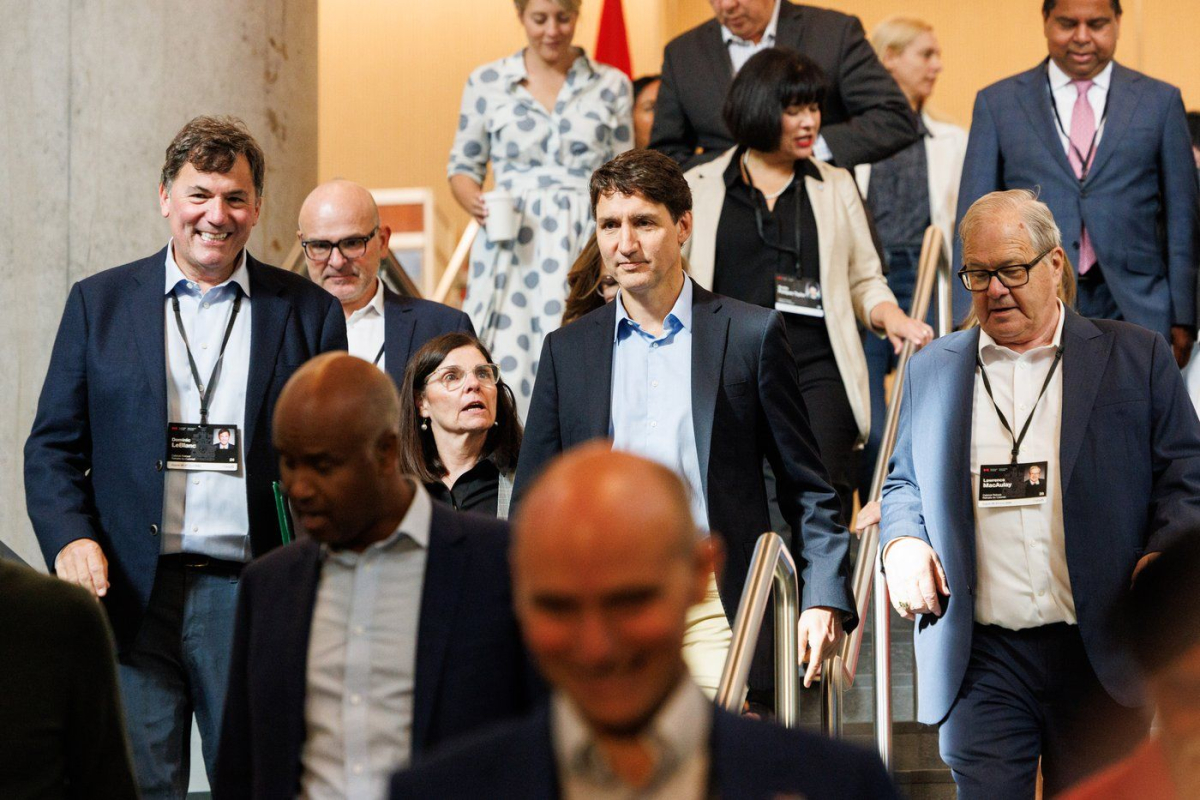 Prime Minister Justin Trudeau and members of his cabinet arrive at the retreat in Halifax, on Monday, Aug. 26, 2024. Photo by The Canadian Press/Kelly Clark