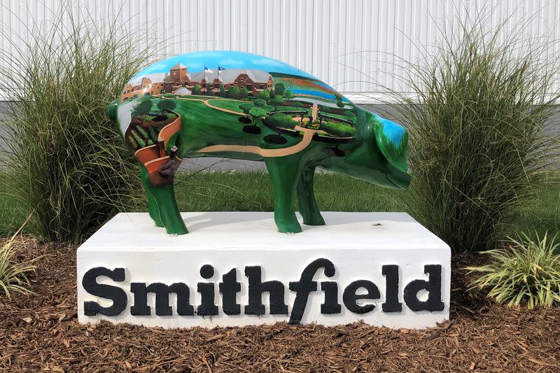 A sculpture adorns Smithfield Foods' hog slaughterhouse in Smithfield · Reuters